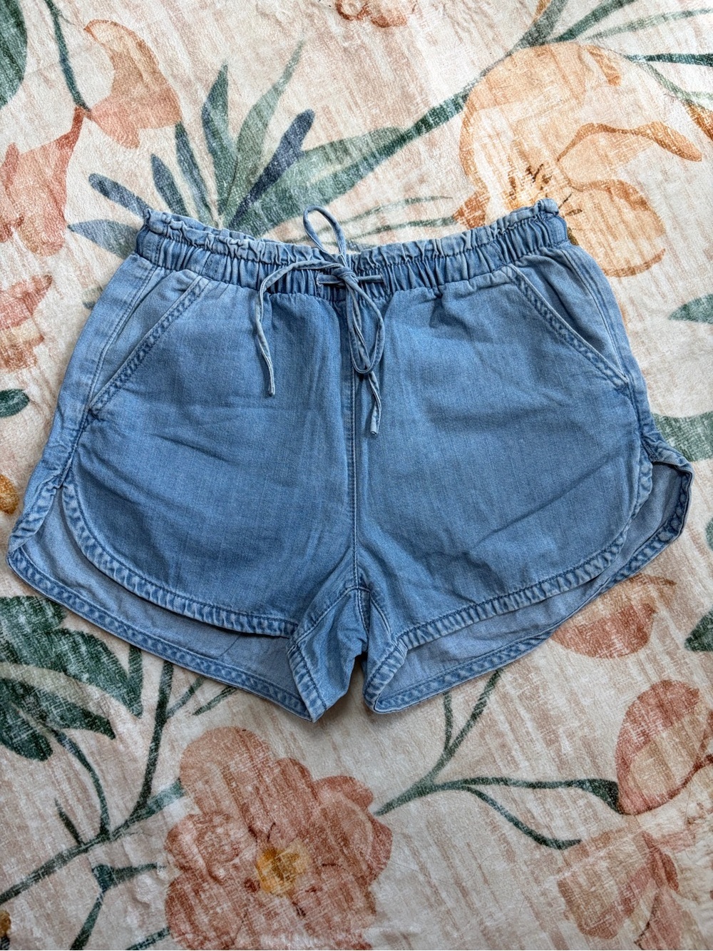 American Eagle Light Blue Drawstring Denim-Look Shorts Teen Girl XS